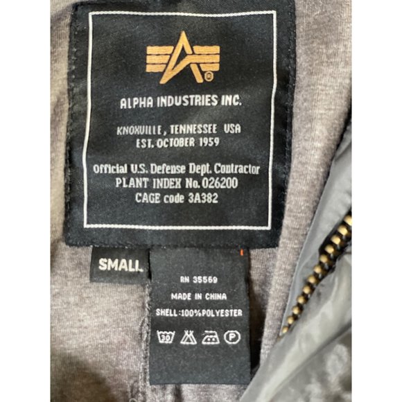 Alpha Industries Military Cage Gray Hooded Full Zip Flight Jacket Men Sz. S - Picture 7 of 8
